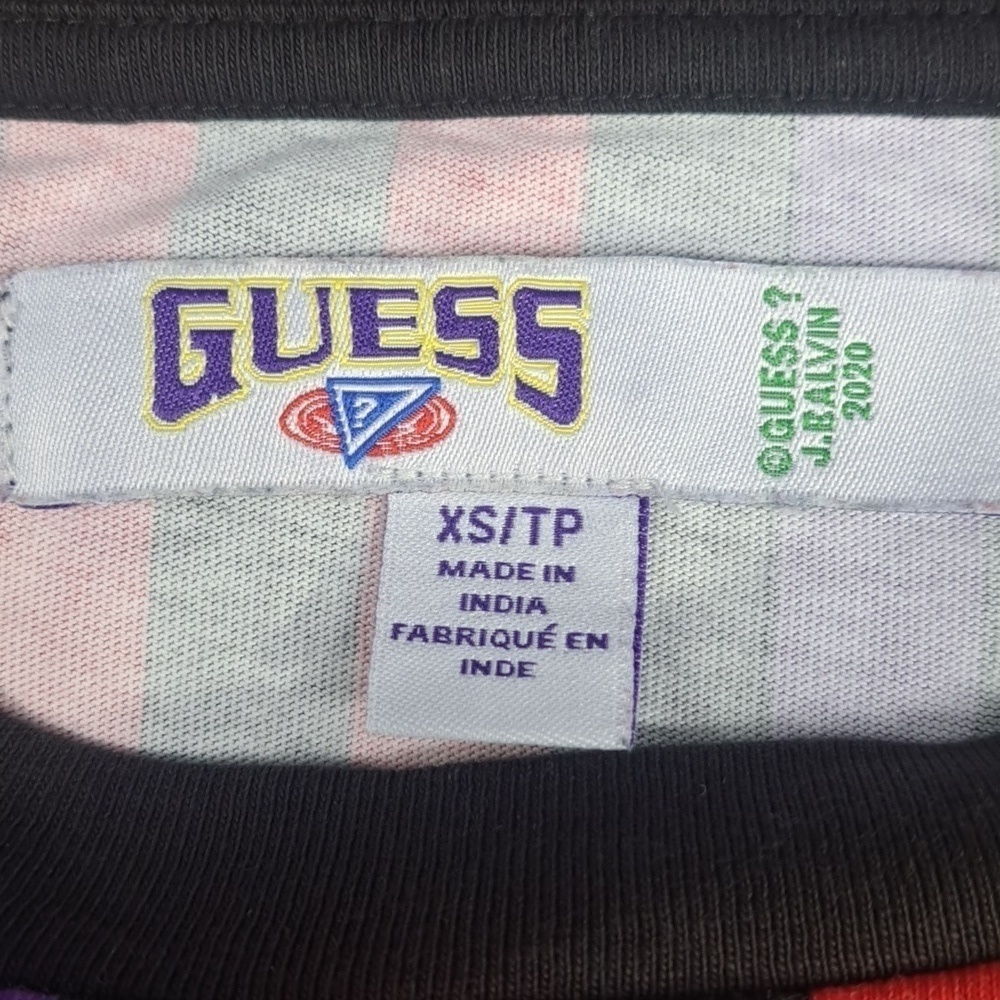 Guess Jeans embroidered spellout multicolor color stripes casual wear SM t-shirt - Picture 4 of 4